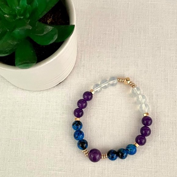 Manifest Amethyst and Lapis Lazuli Bracelet Crystal Healing w/ Third Eye Chakra - Picture 2 of 8